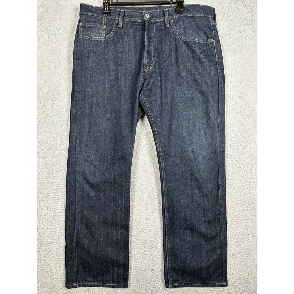 Levis 514 Jeans Mens 38X30 Blue Straight Fit Distressed Dark Wash Red Tab Denim